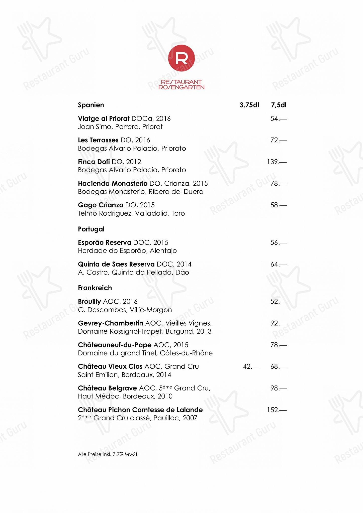 Menu pour Restaurant Rosengarten - OUR MENU
