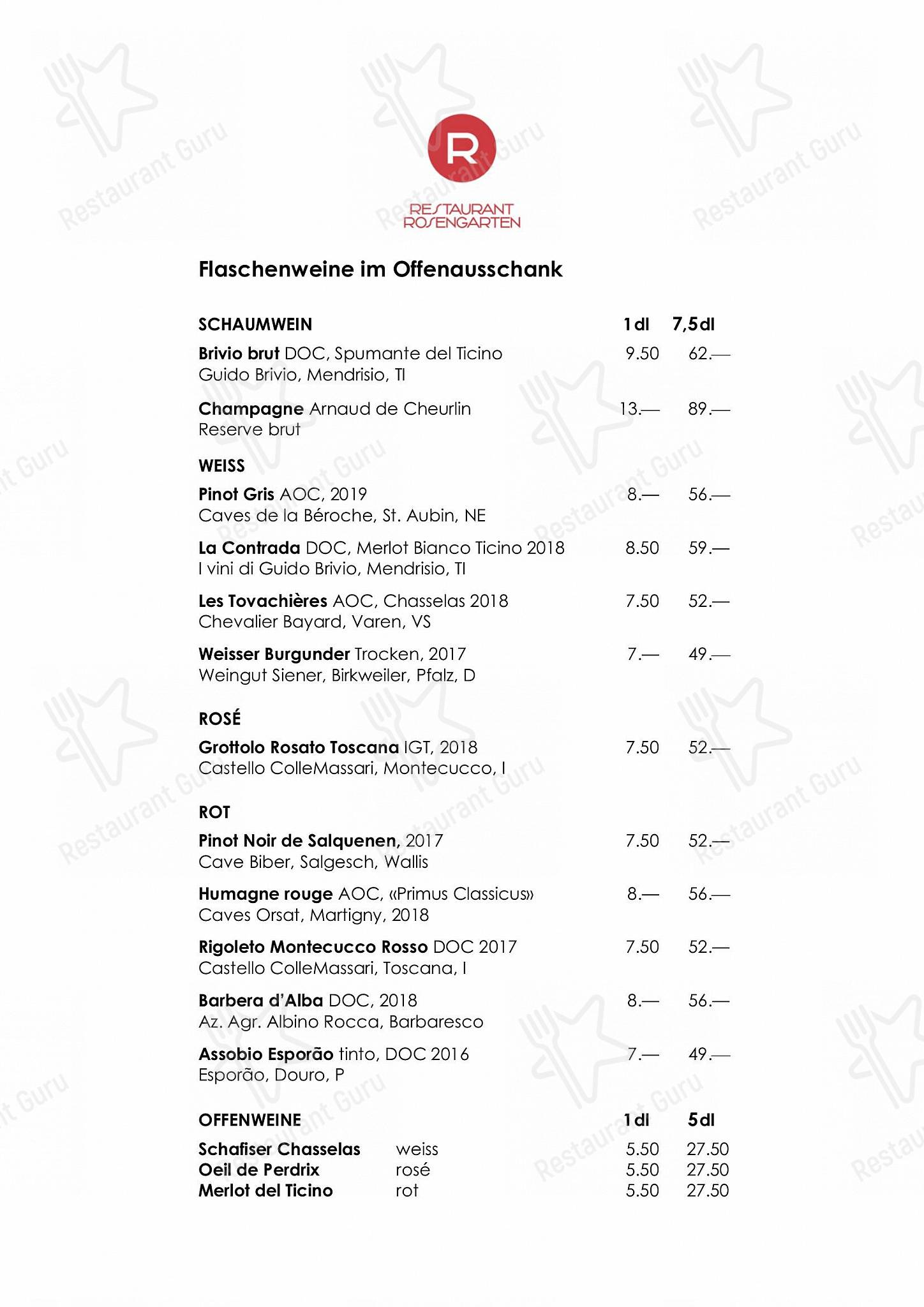 Restaurant Rosengarten dans Berne - OUR MENU