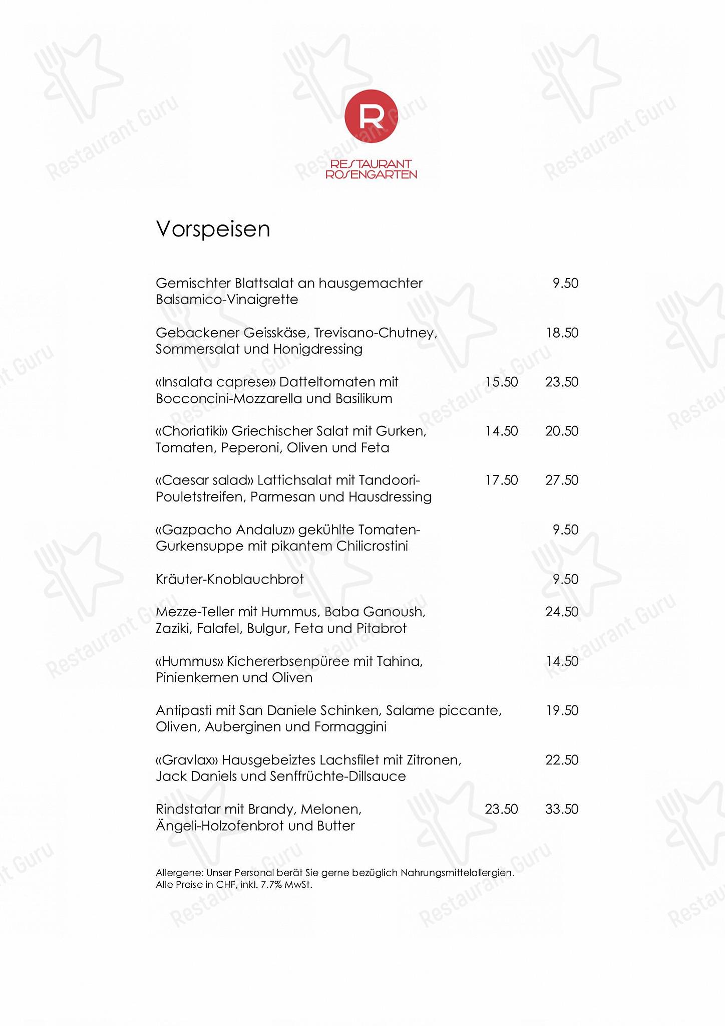 Menu pour Restaurant Rosengarten - OUR MENU