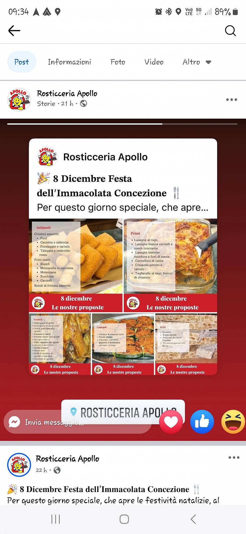 Menu di Rosticceria Apollo di Duca Aurelia 