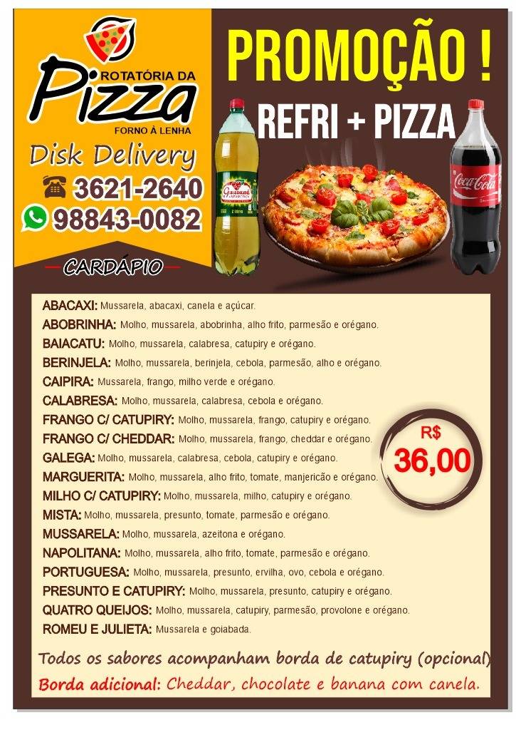 Rotatória da Pizza cardápio