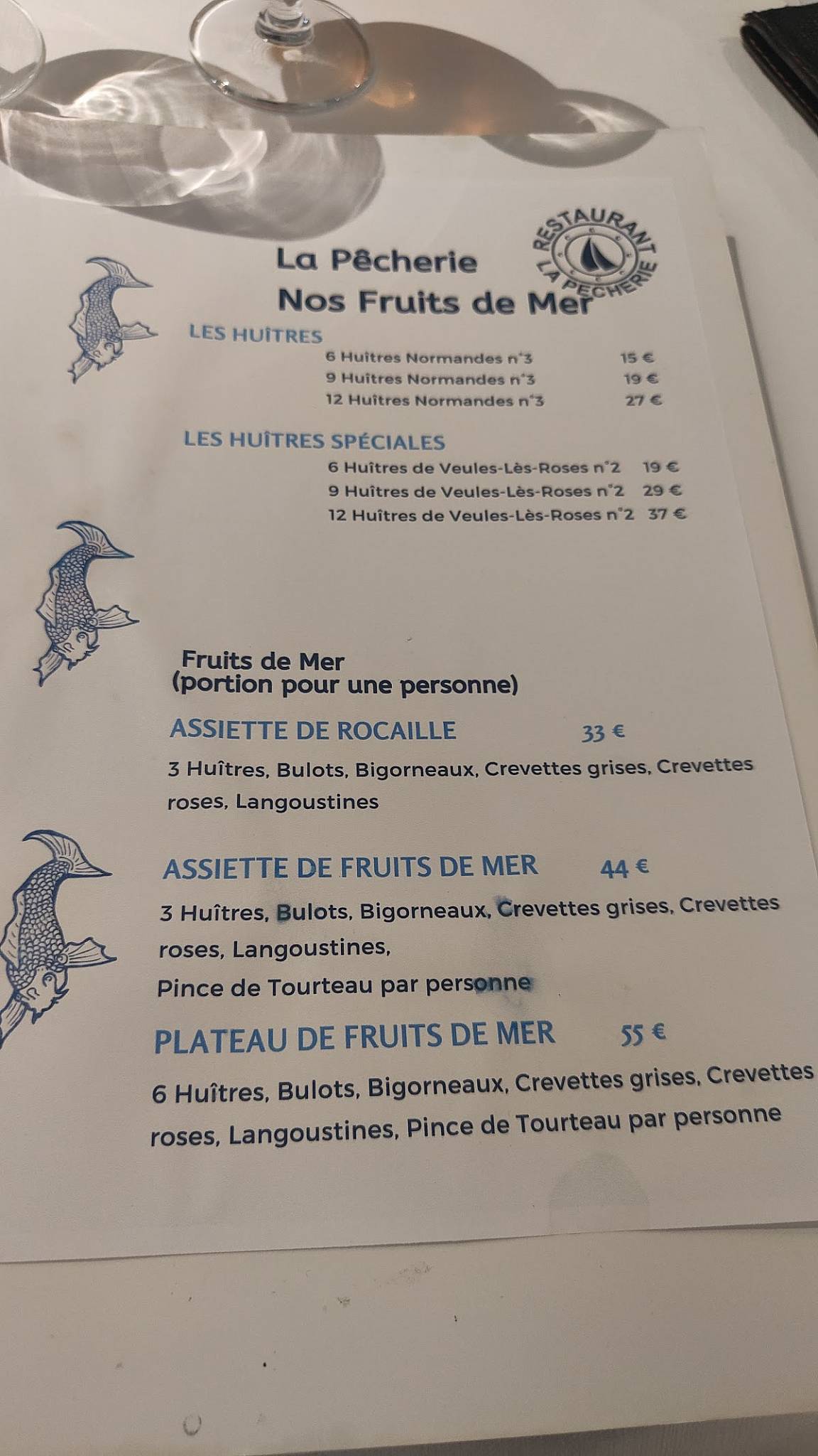 Menu de La Pêcherie Rouen