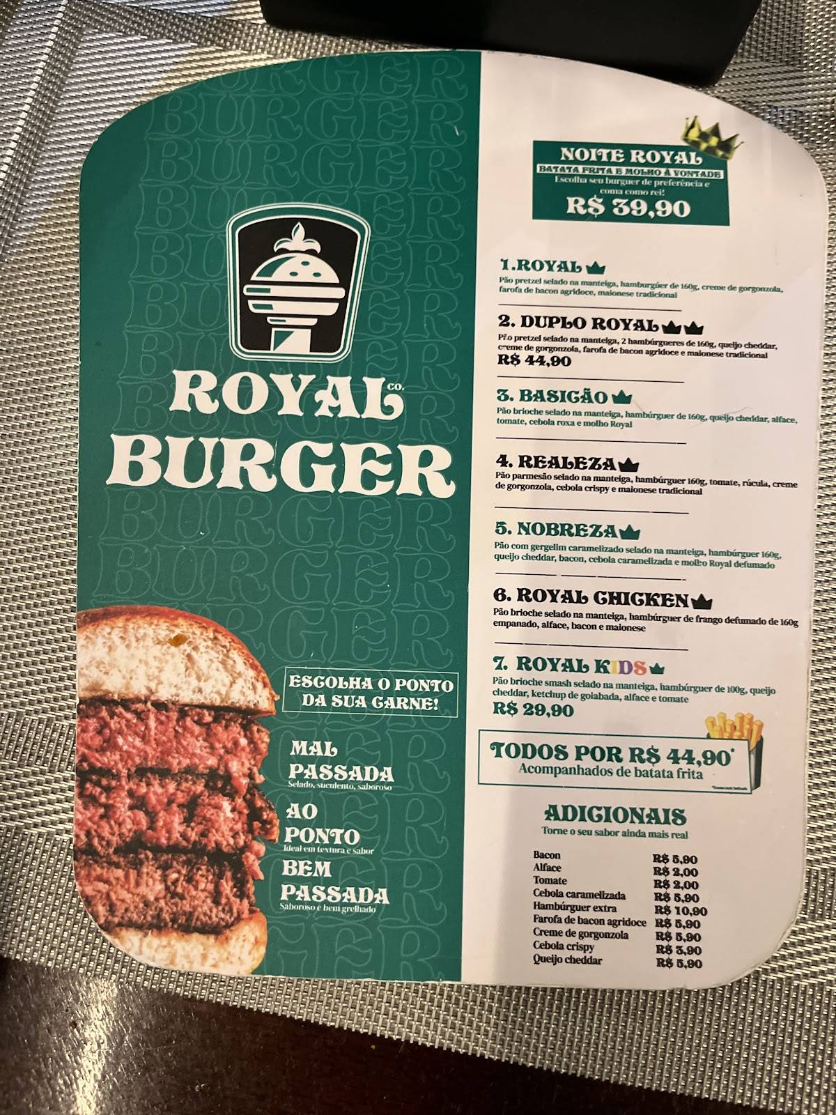 Royal Burger cardápio