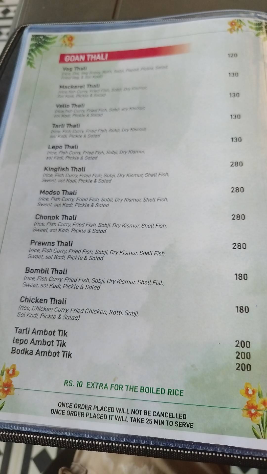 Ruchik Jiya's Roo_Chik Restaurant with Bar (Goan Home Made Food & Speciality in Goan Thali) menu