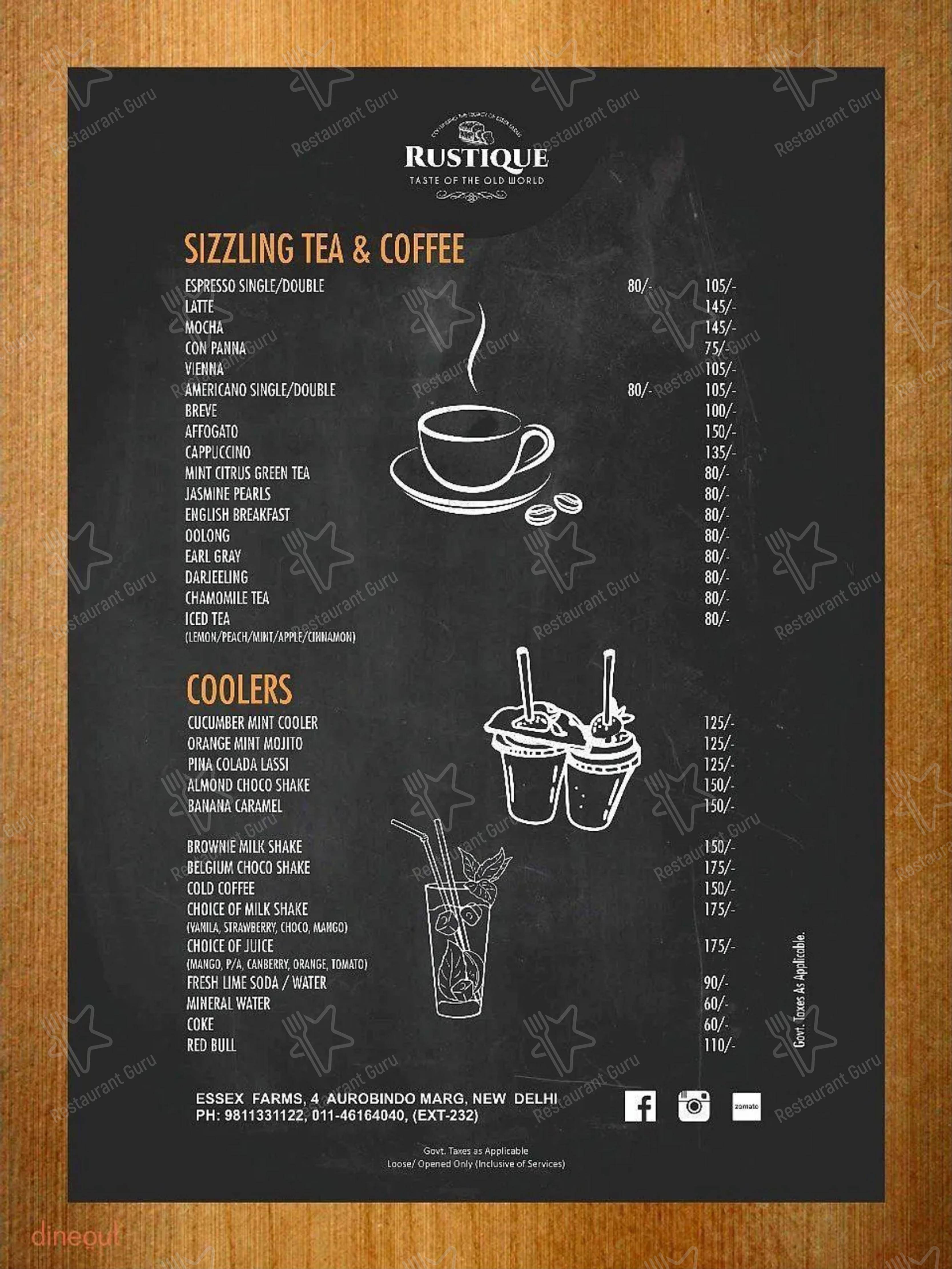 Menu for Rustique - Cafe & Bar in New Delhi