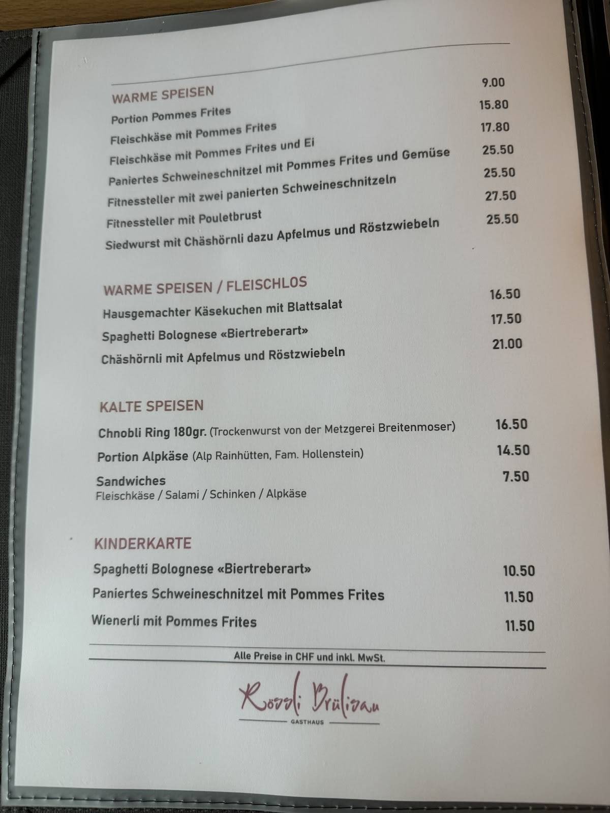 Menu di Gasthaus Rössli 