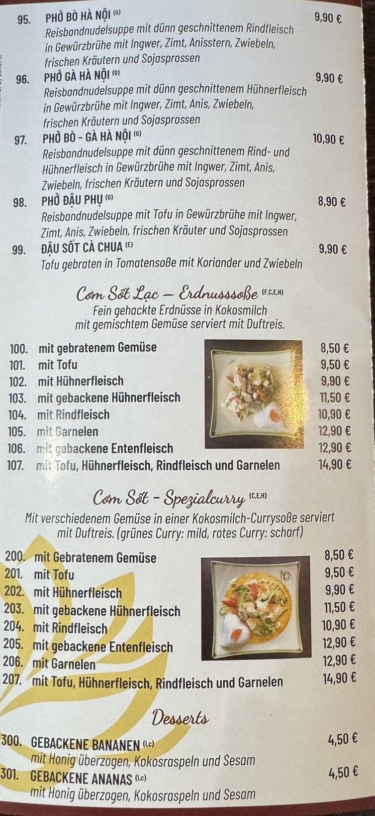 Menu de SEN VINA