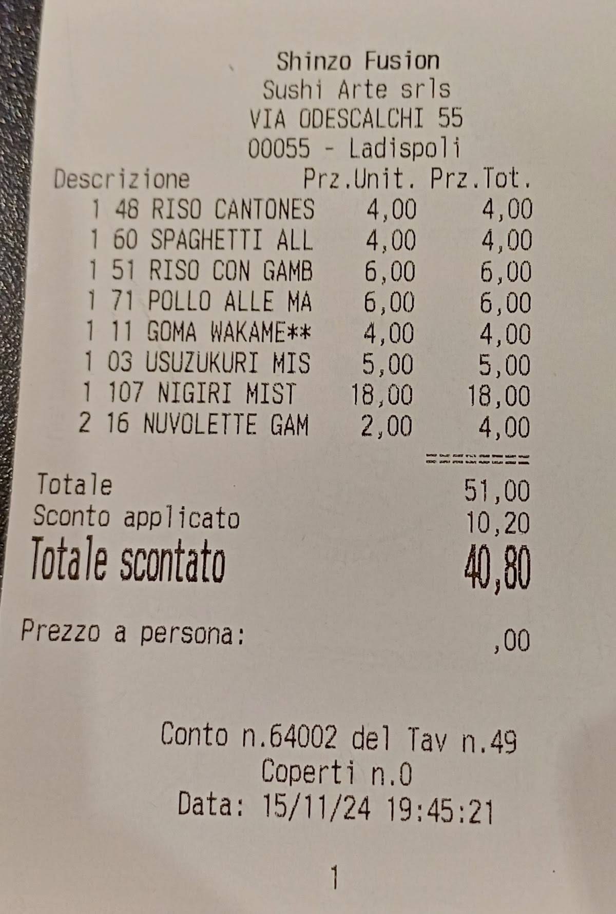 Menu di SHINZO SUSHI FUSION 