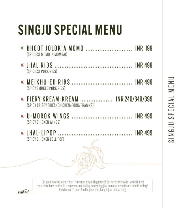 SINGJU,Juhu Tara Road menu