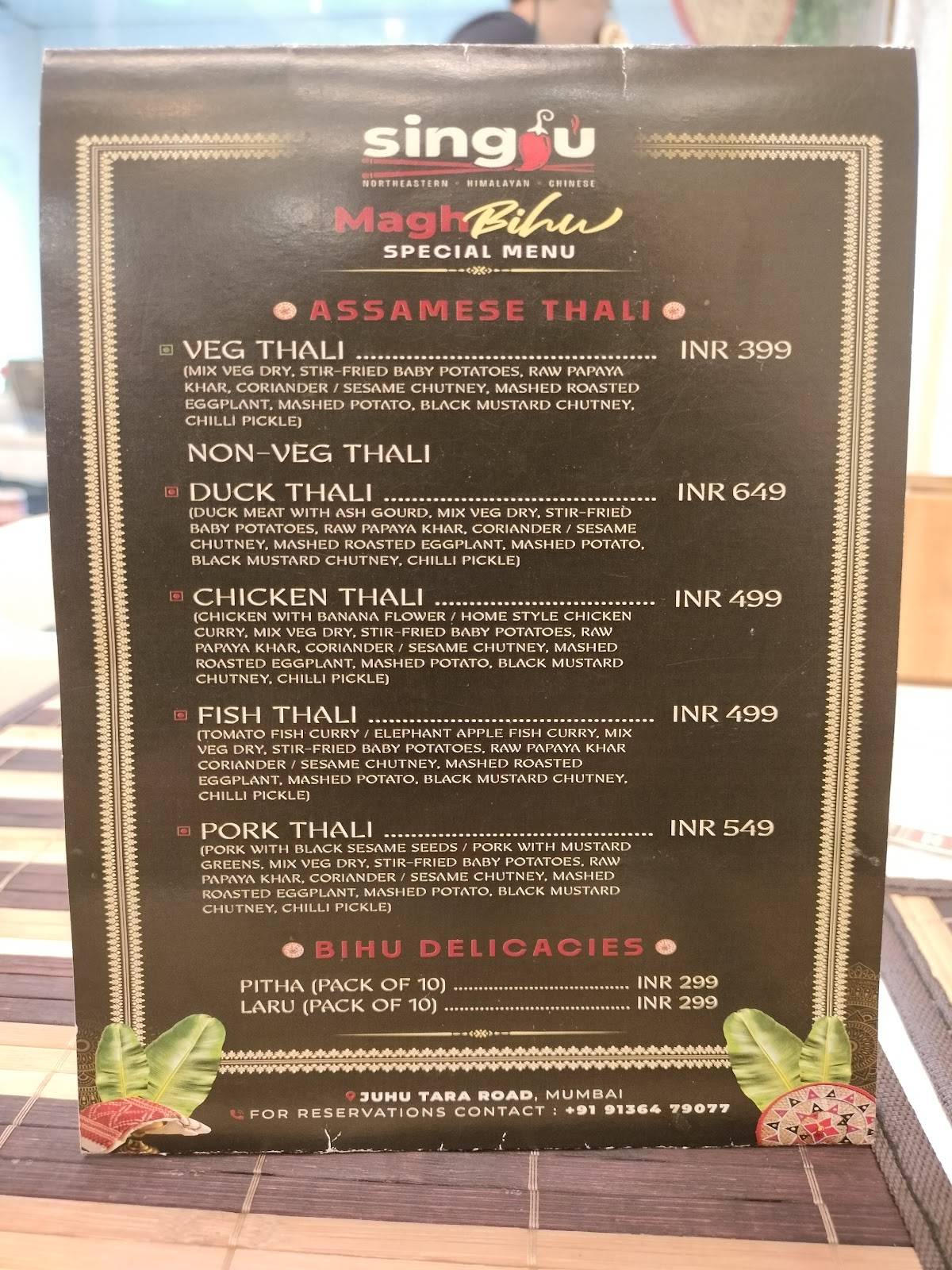 SINGJU,Juhu Tara Road menu