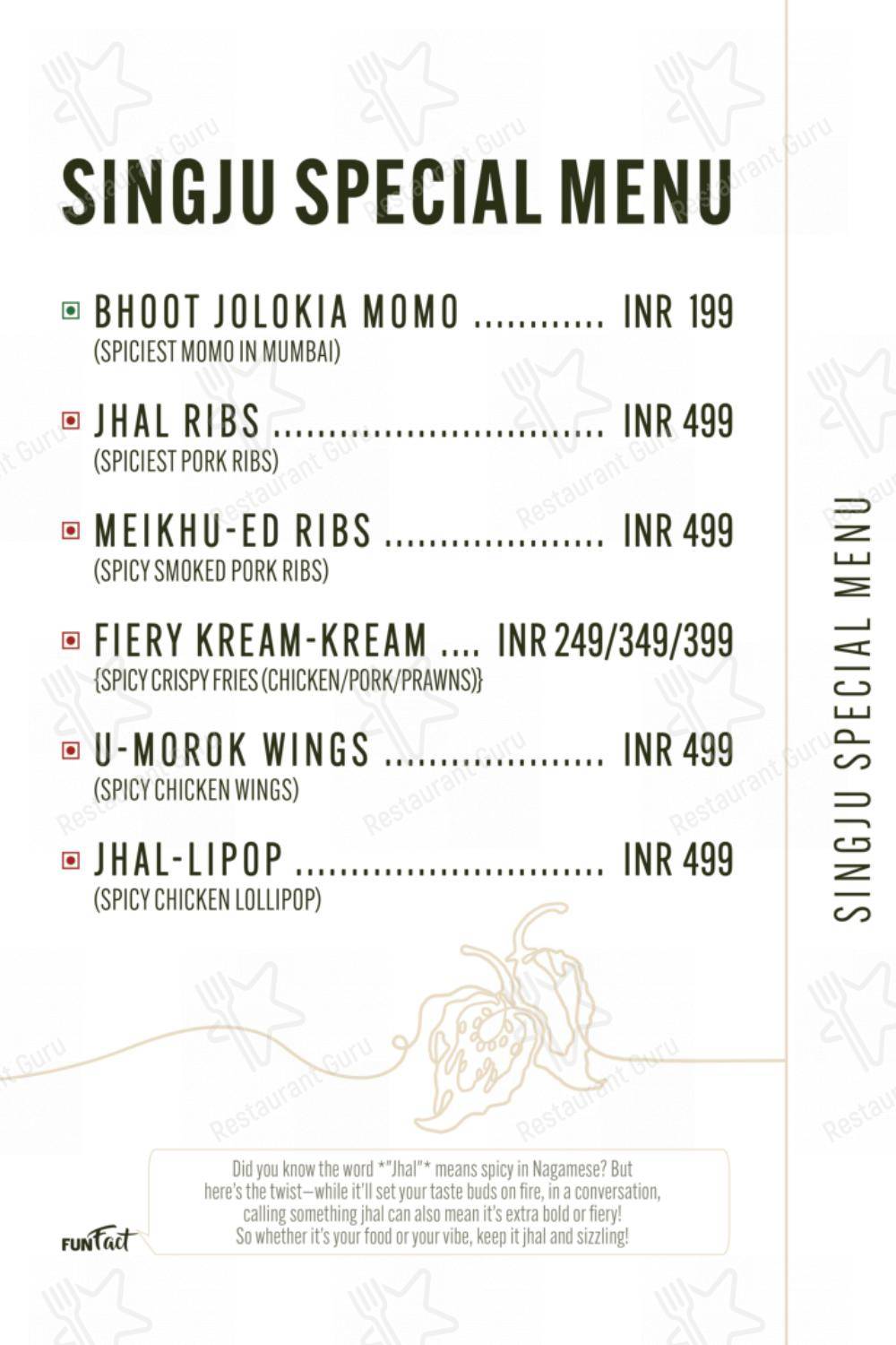 SINGJU,Juhu Tara Road - Menu