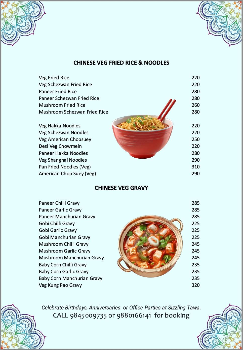 SIZZLING TAWA menu