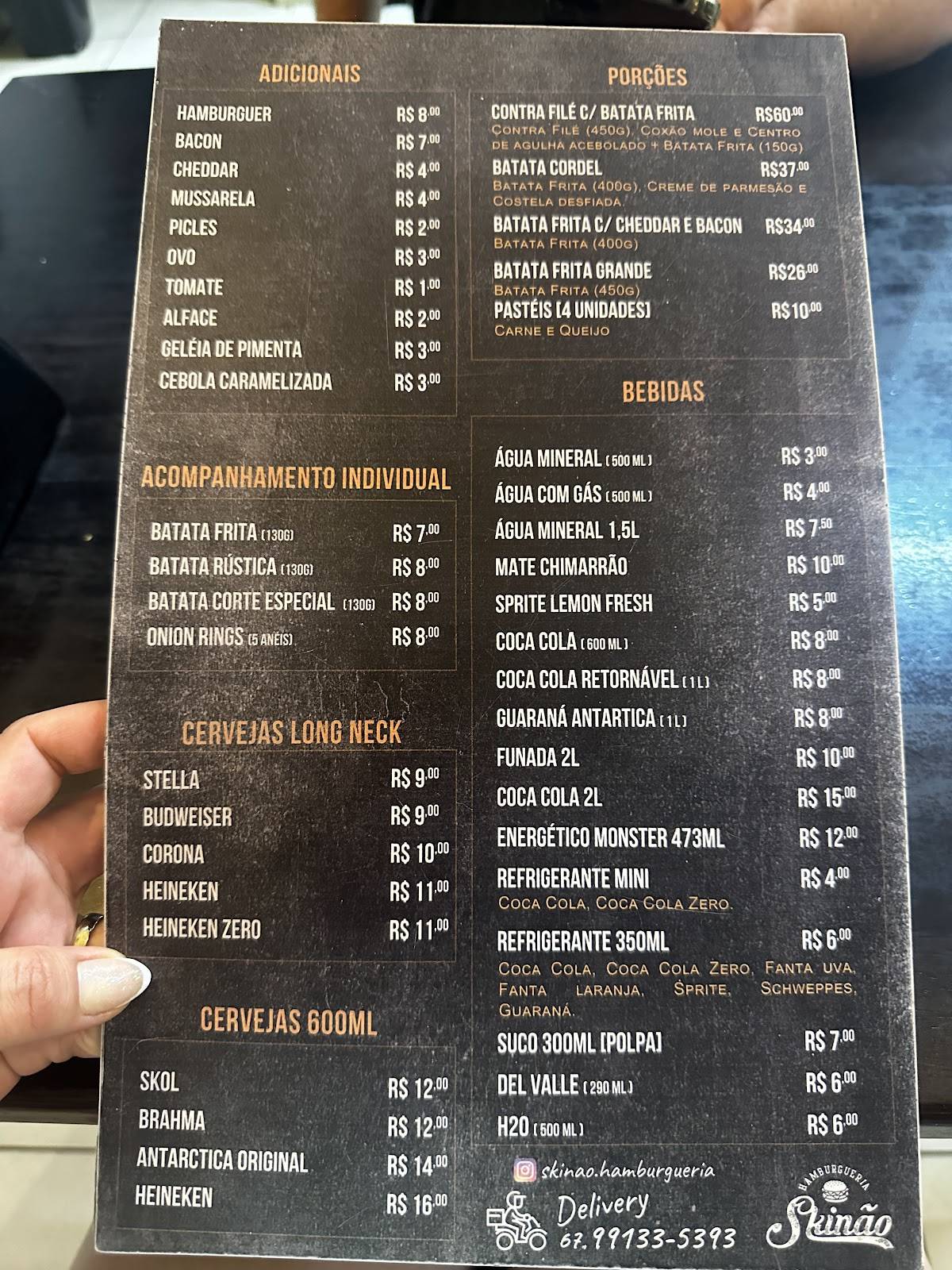 SKINÃO HAMBURGUERIA cardápio