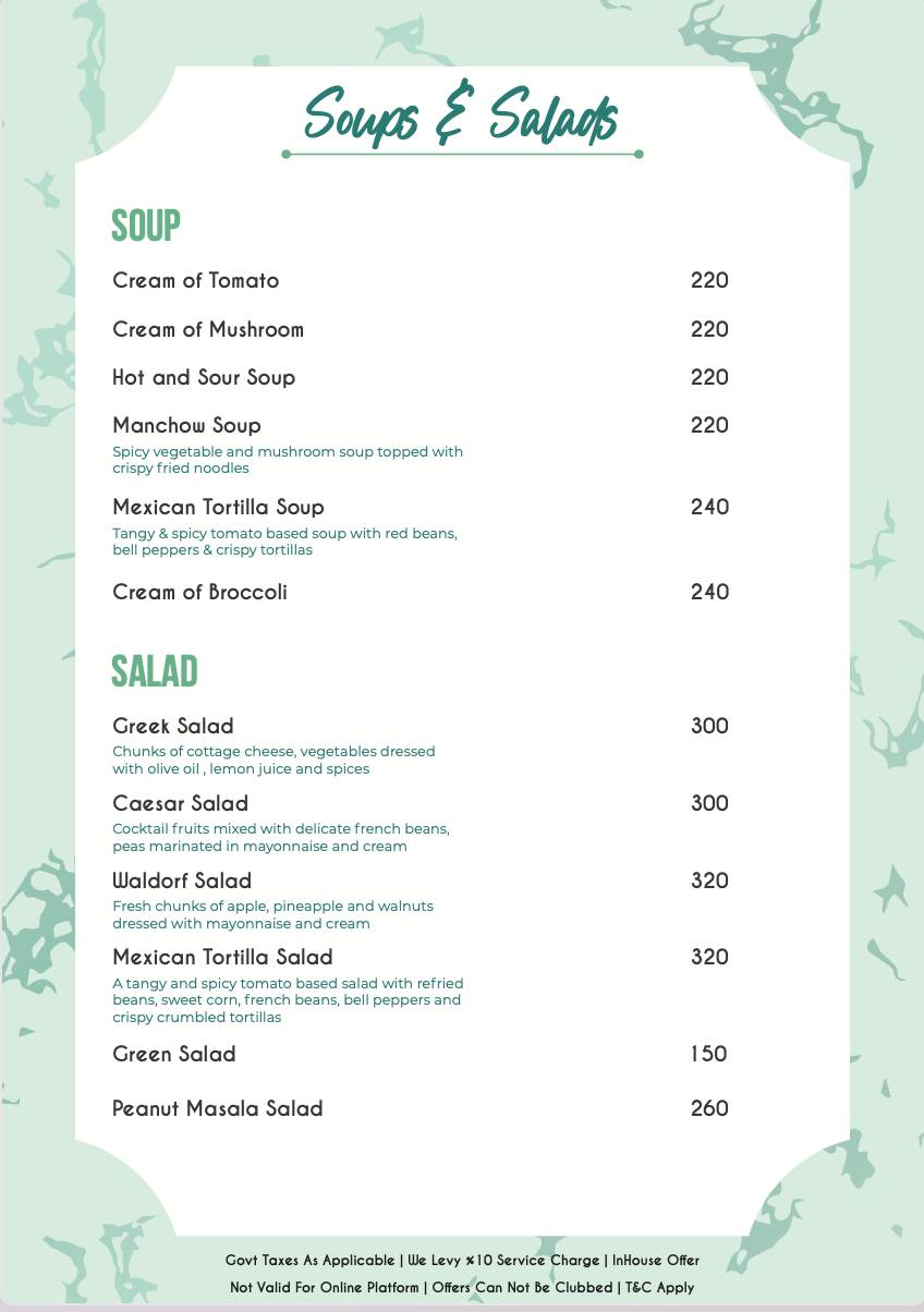 SKYBEACH - ROOFTOP RESTRAUNT LOUNGE & BAR IN JAIPUR menu