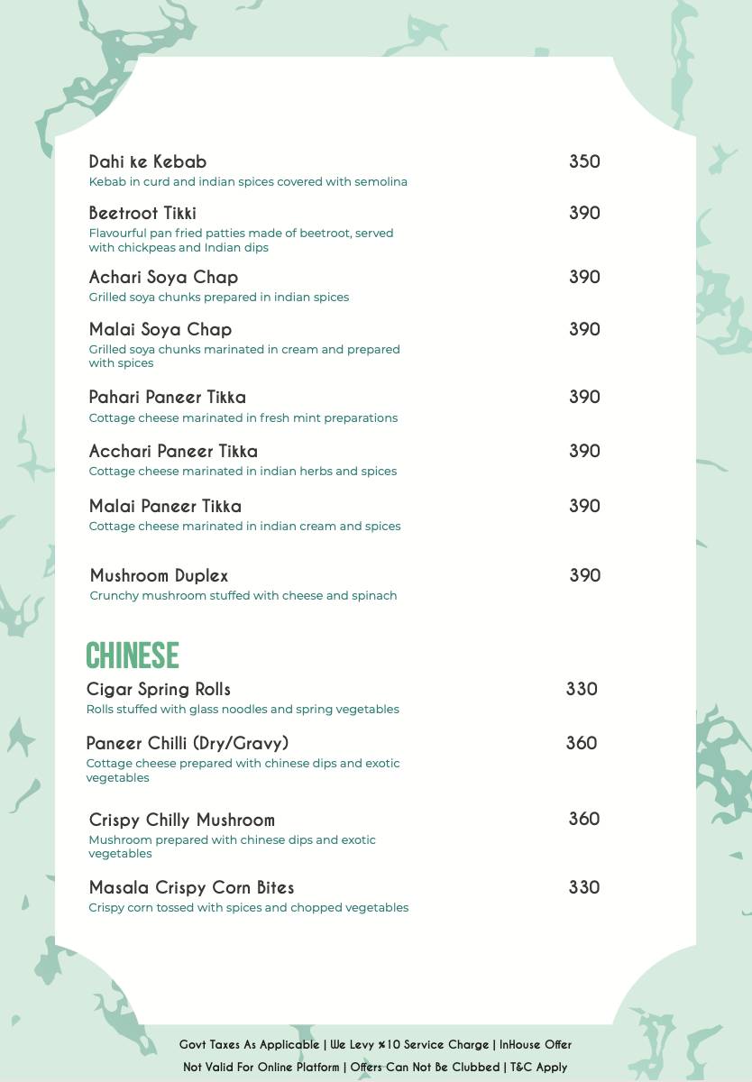 SKYBEACH - ROOFTOP RESTRAUNT LOUNGE & BAR IN JAIPUR menu