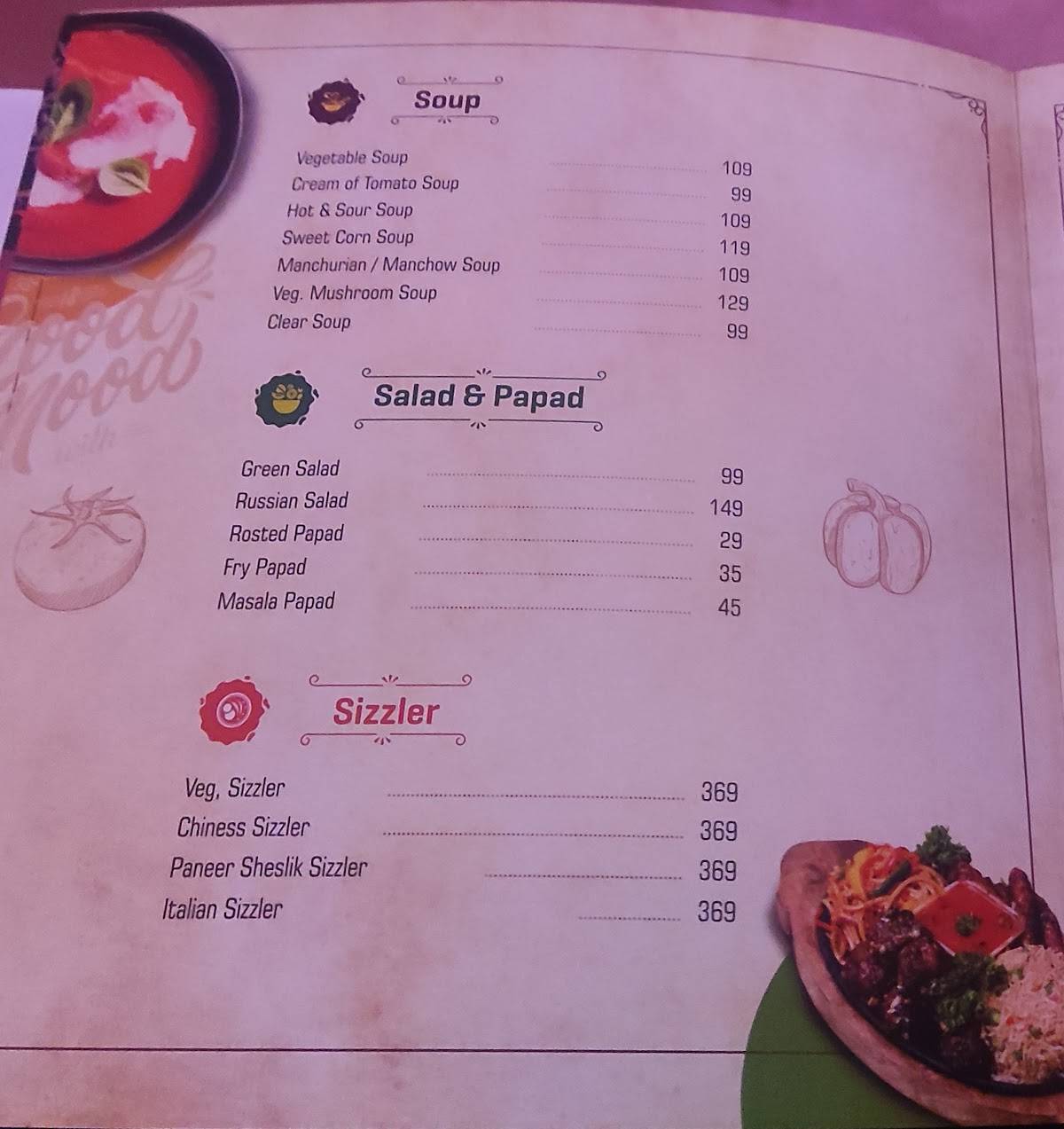 SUBH RESTAURANT menu