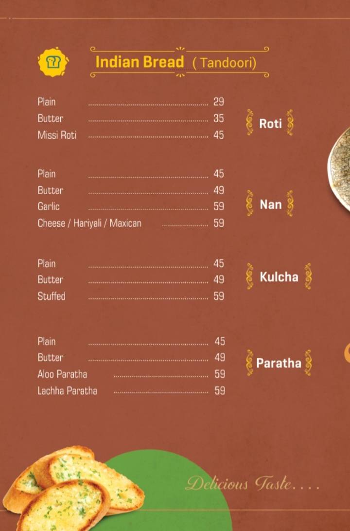 SUBH RESTAURANT menu