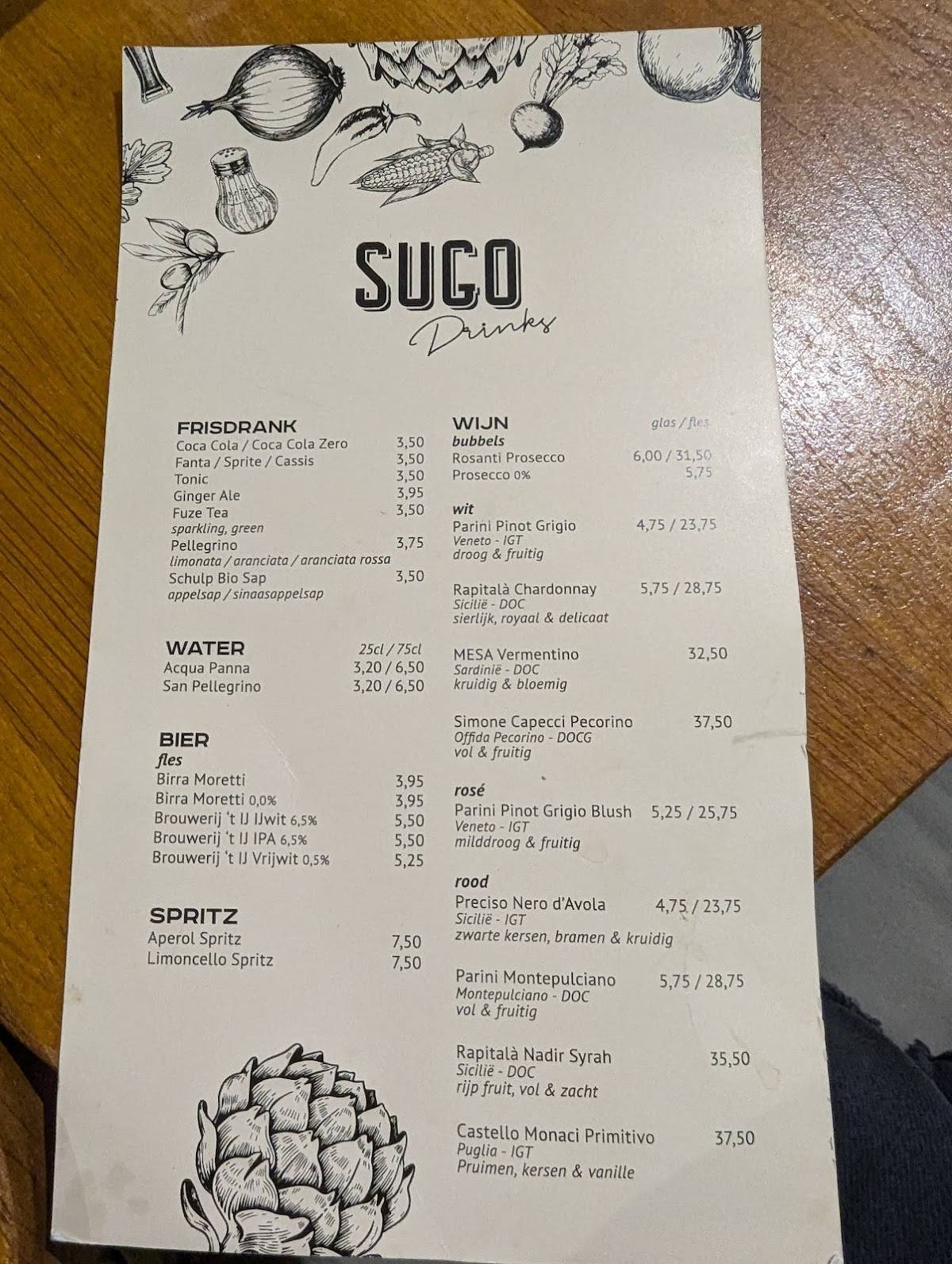 Menu de SUGO Pizza - Rotterdam Aert vannes