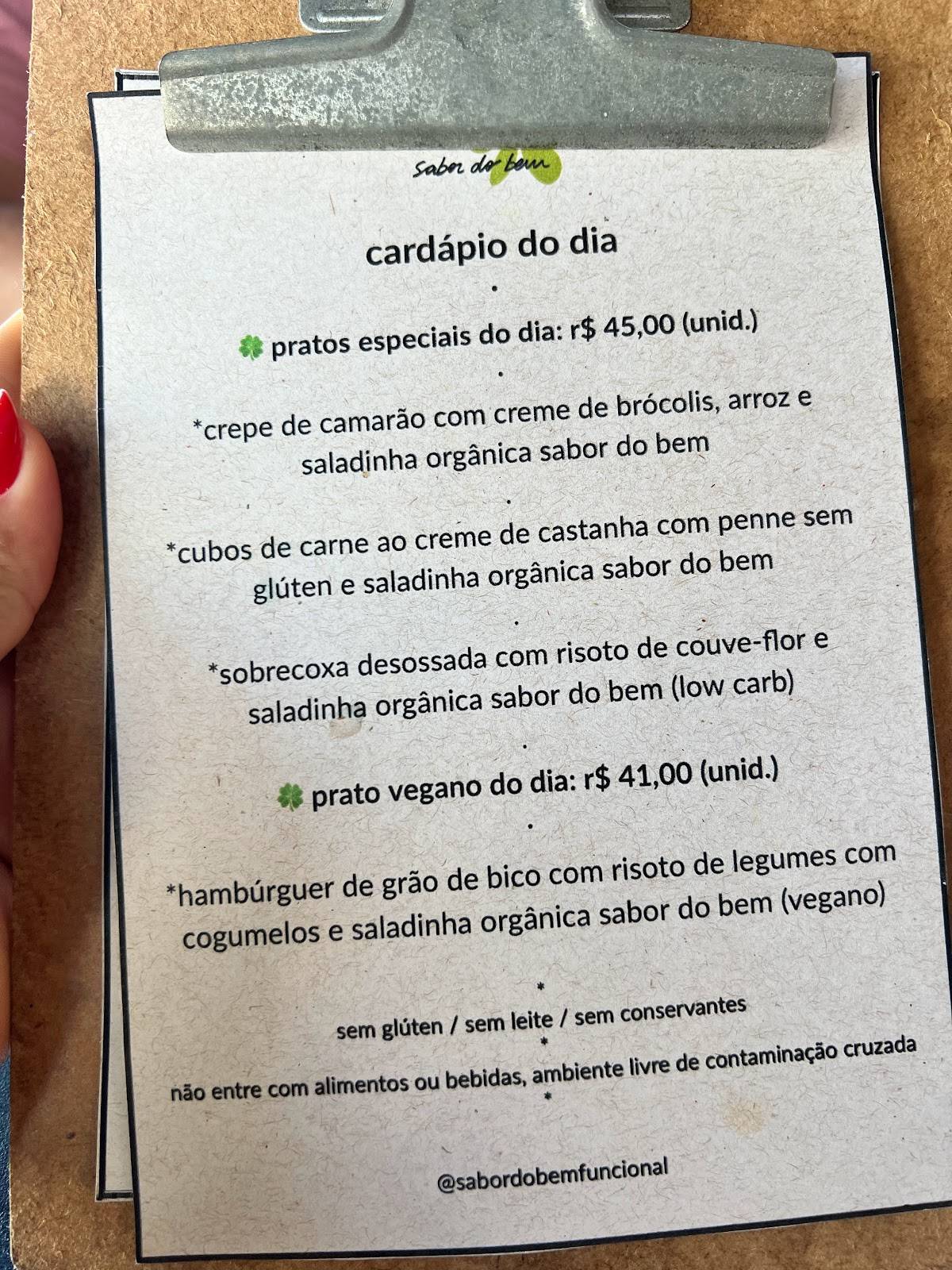 Sabor Bem cardápio