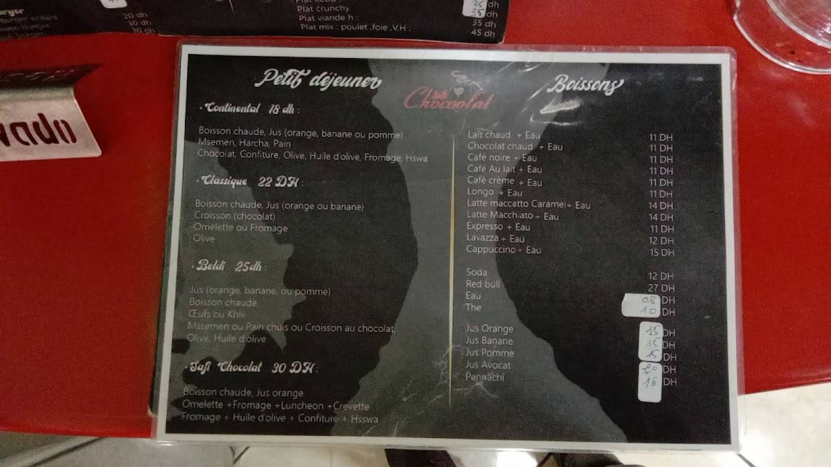 Menu de Safi Chocoolat