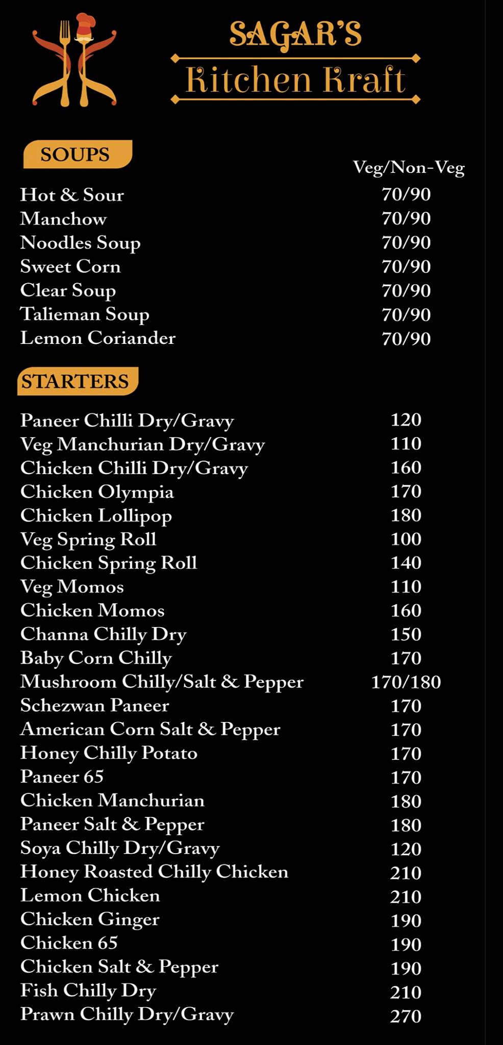 Sagarskitchenkraft menu