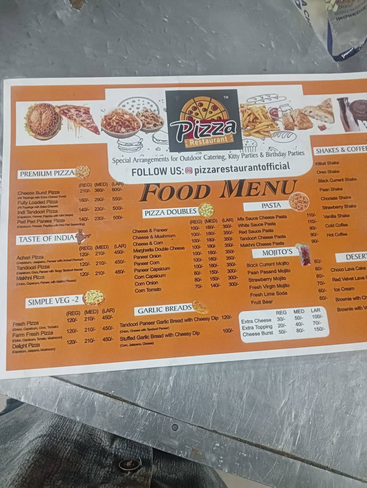 Pizza restaurant menu