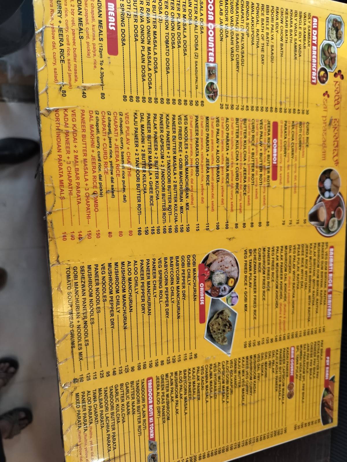 Sai Prasadam Pure Veg Restaurant menu