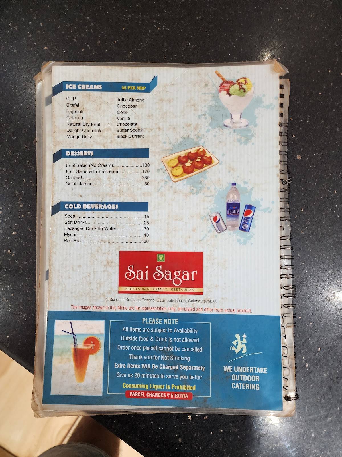 Sai Sagar menu
