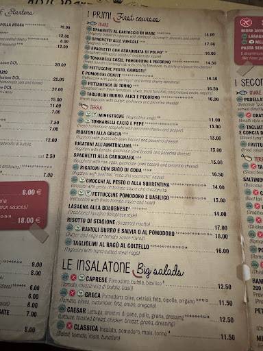 Menu di Saltimbocca ristorante 