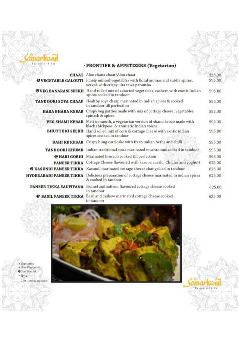 Samarkand Restaurant & Bar menu
