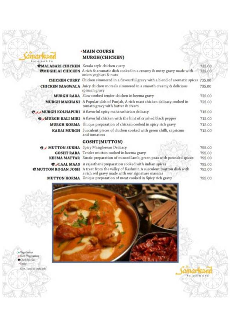 Samarkand Restaurant & Bar menu