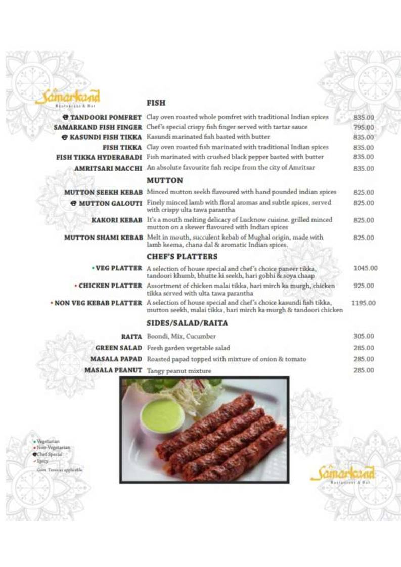 Samarkand Restaurant & Bar menu