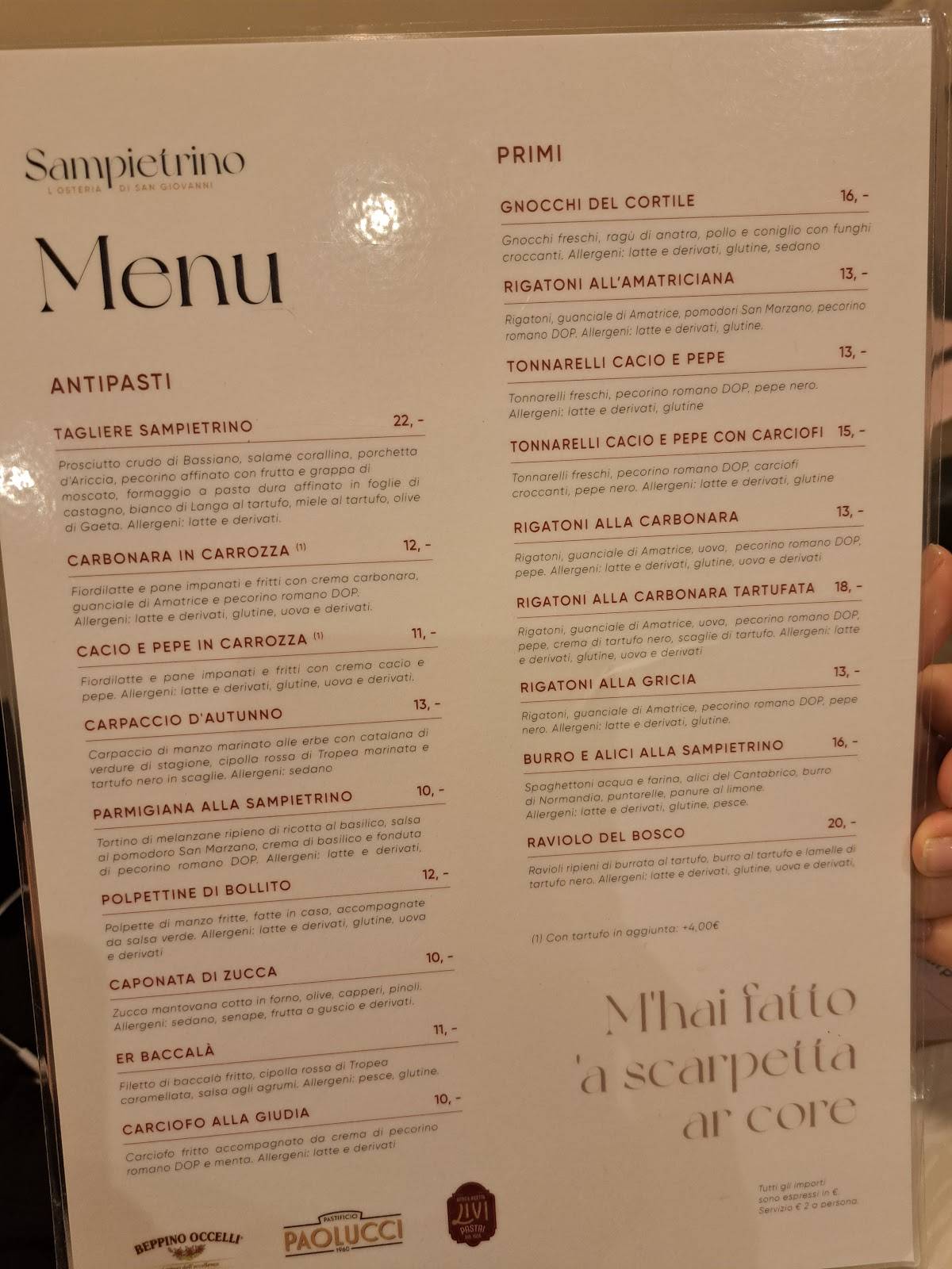 Menu di Sampietrino - L'Osteria di San Giovanni 