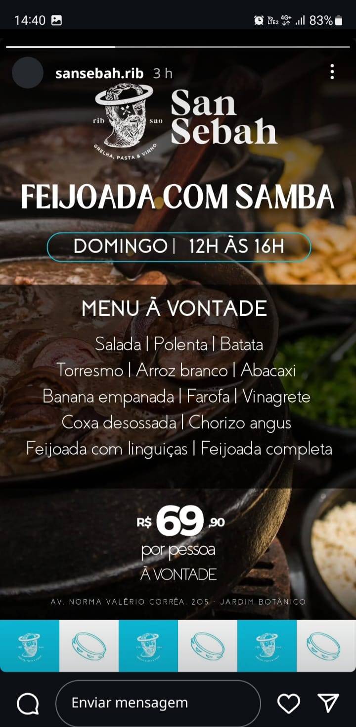 San Sebah cardápio