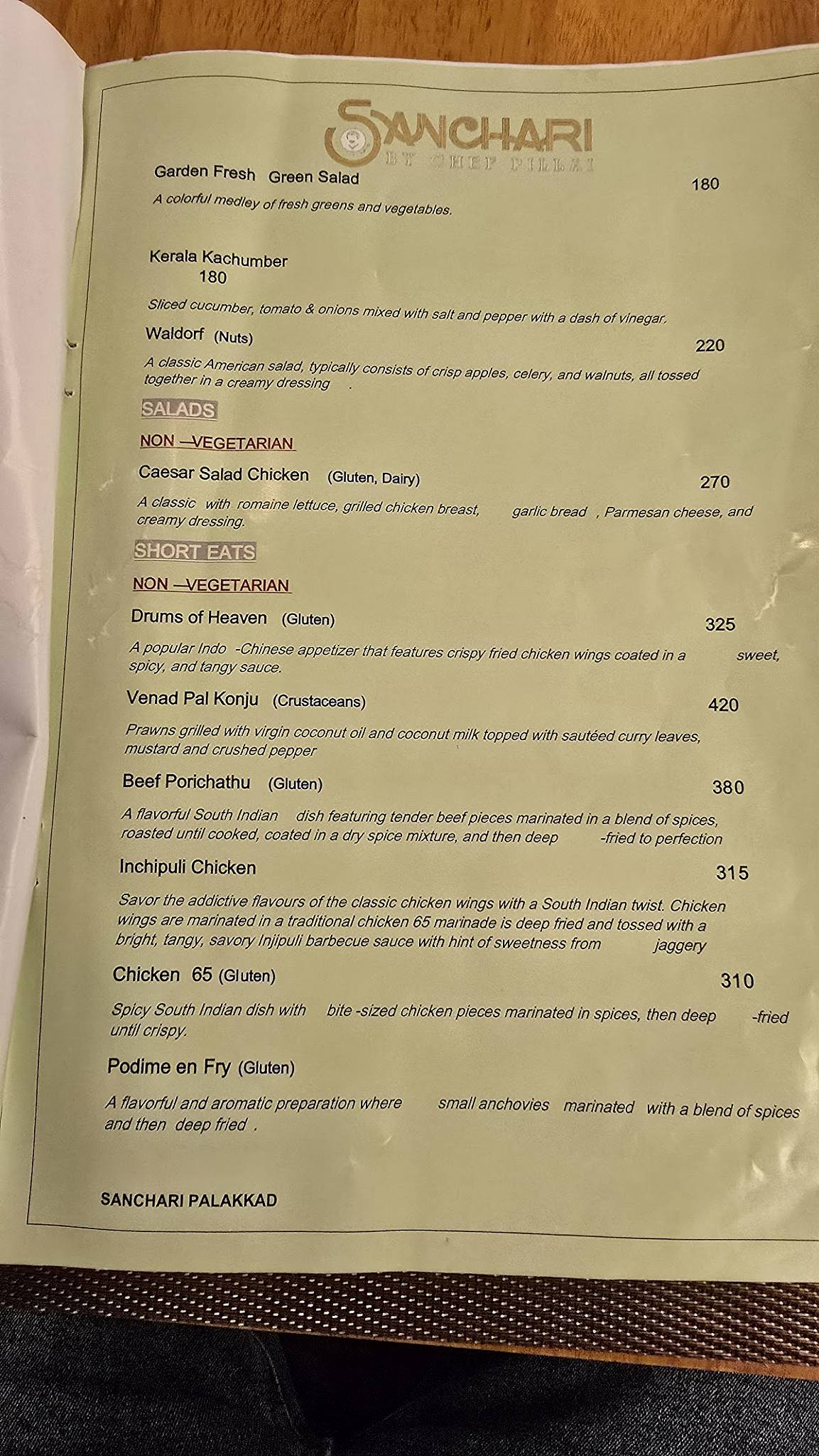 Sanchari by Chef Pillai Palakkad menu