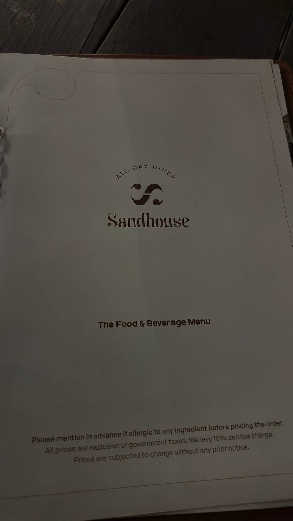 Sandhouse - All Day Diner menu