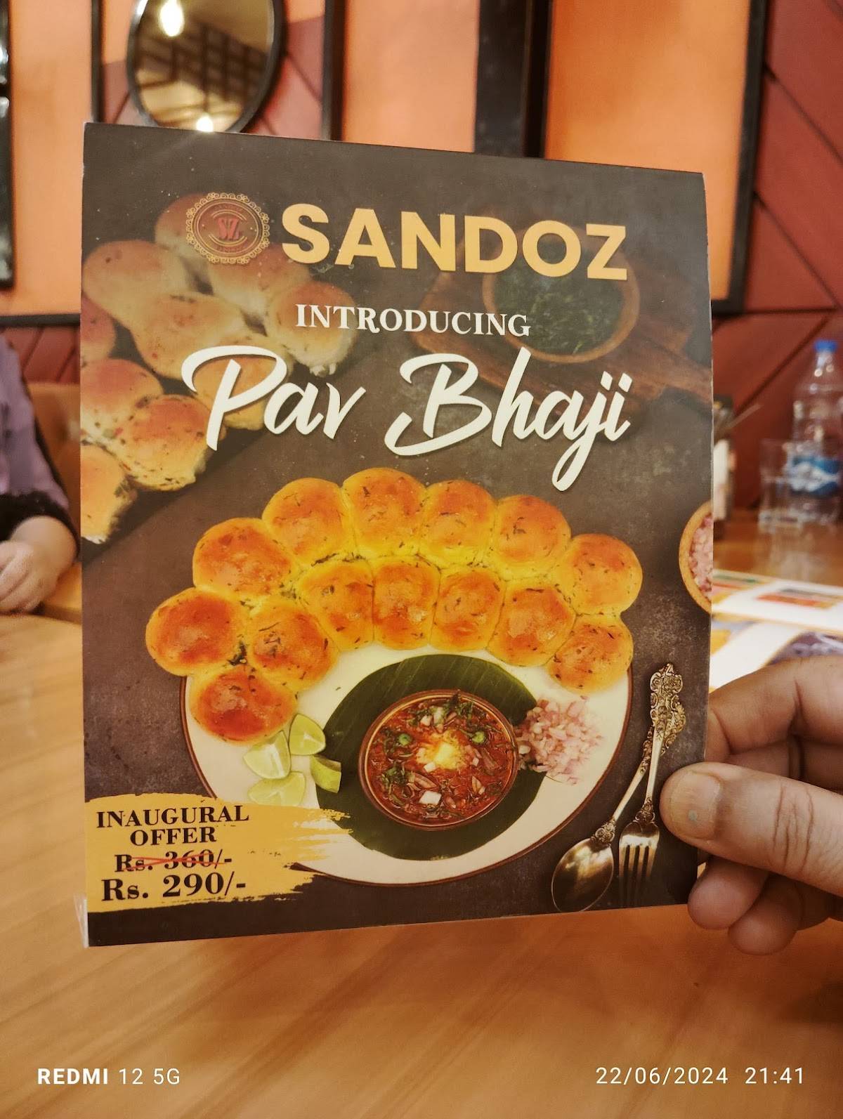 Sandoz Restaurant - Paschim Vihar menu