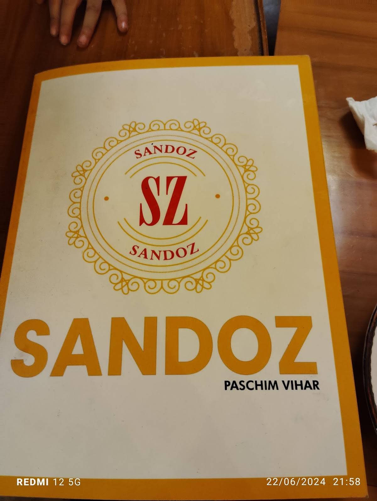 Sandoz Restaurant - Paschim Vihar menu