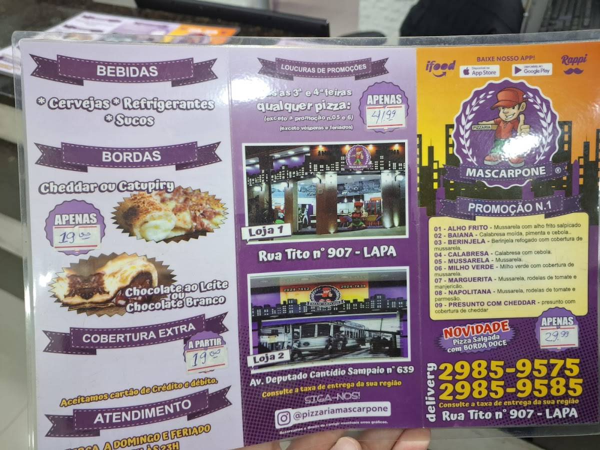 Mascarpone pizzaria cardápio