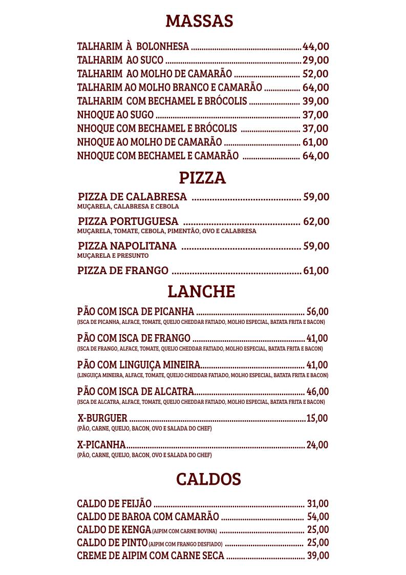 RESTAURANTE SAQUASUCO cardápio