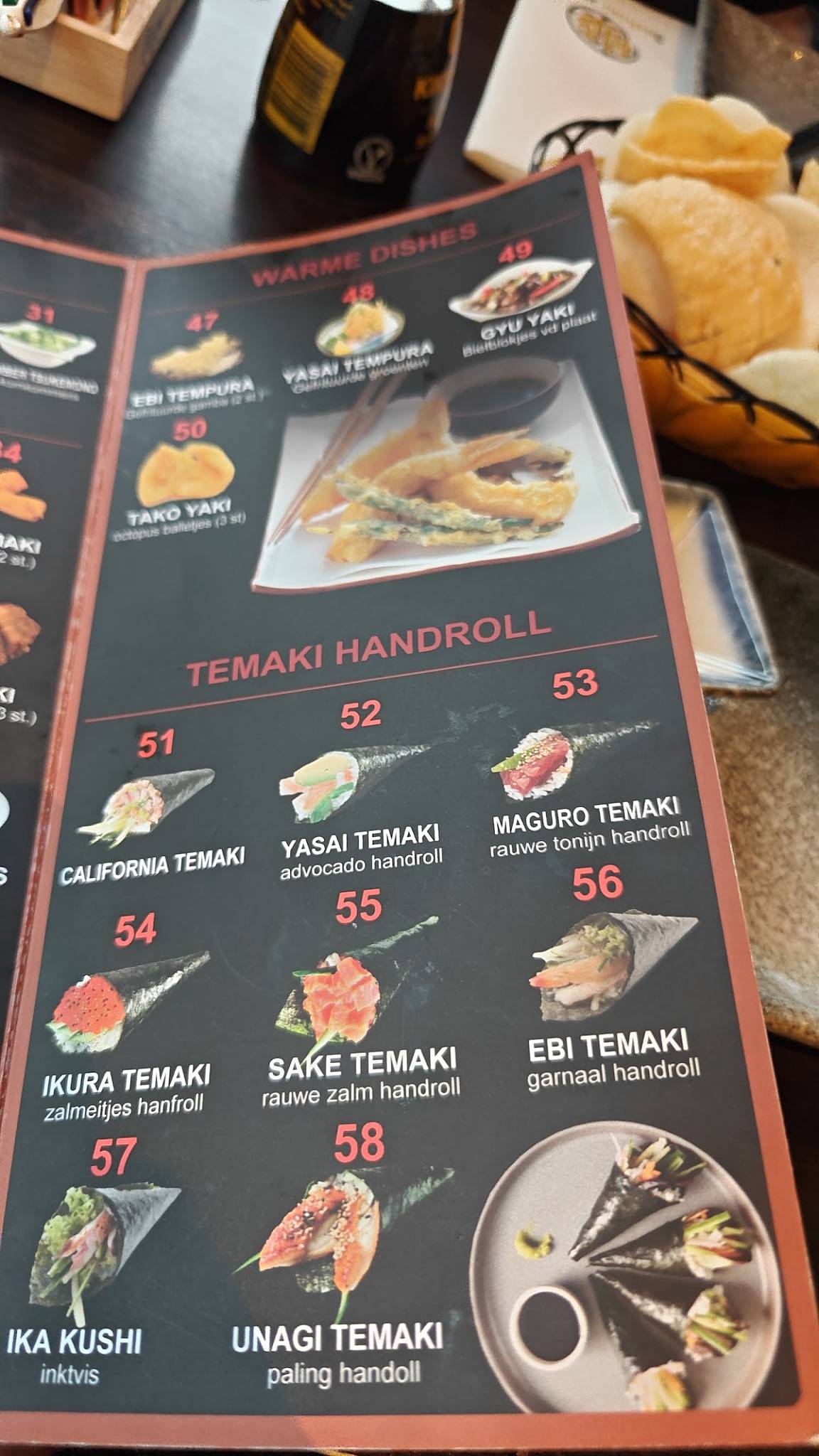 Menu de Sashimi