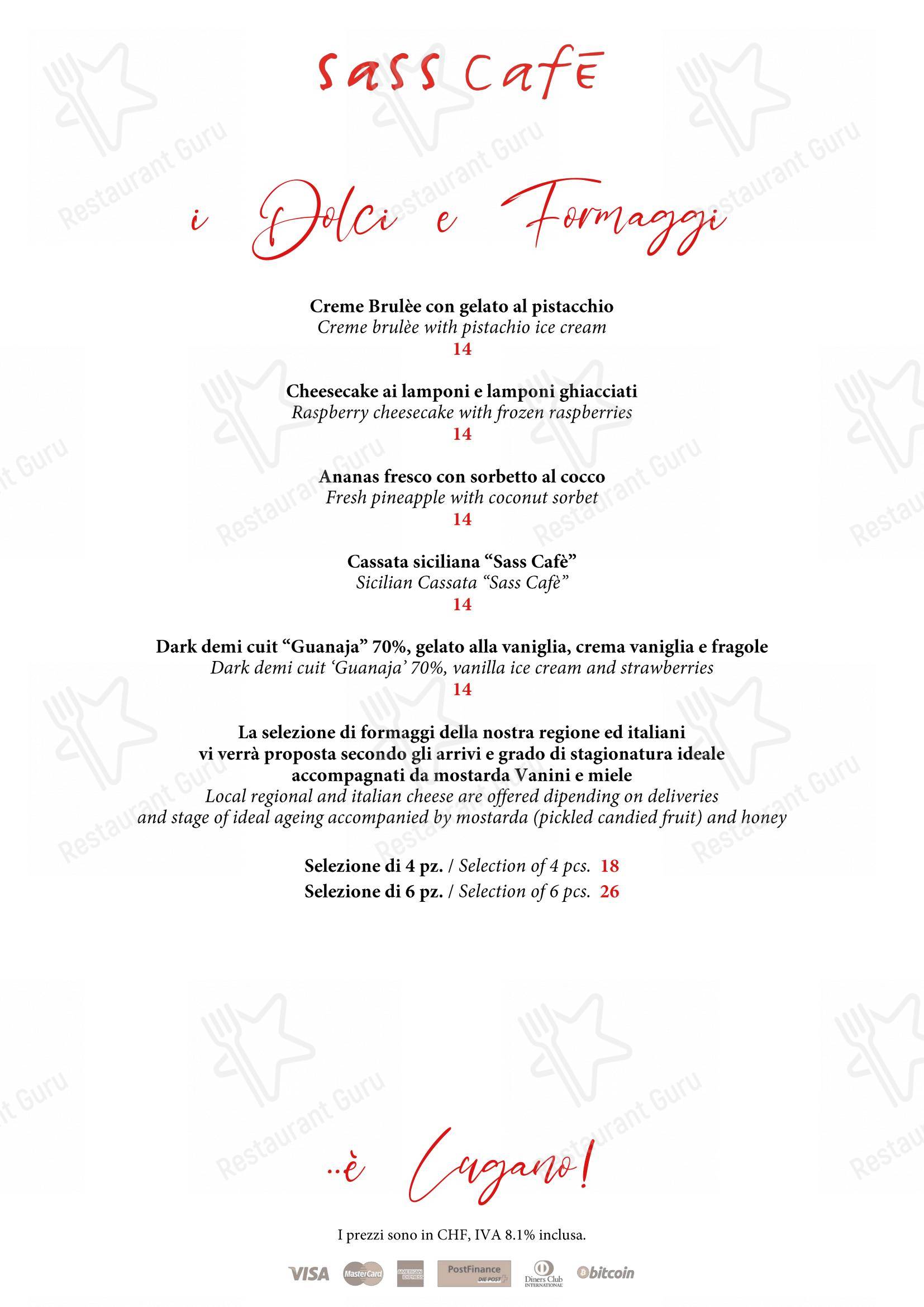 Sass Café in Lugano - Menu