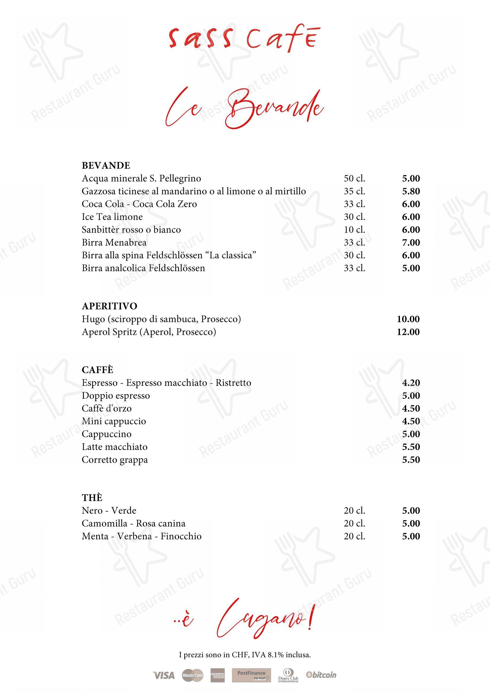 Menu di Sass Café - Menu