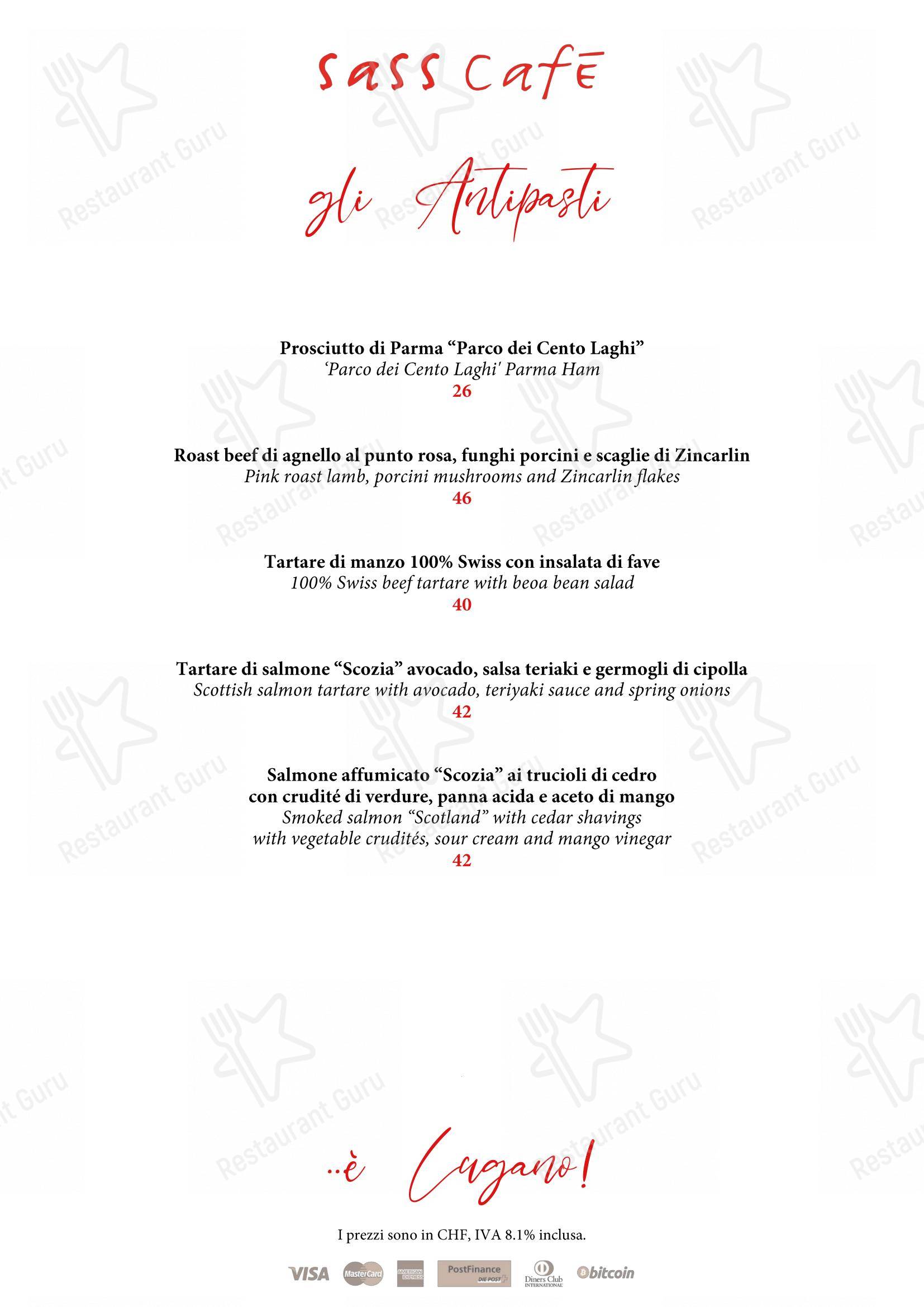 Menu per Sass Café pub & bar