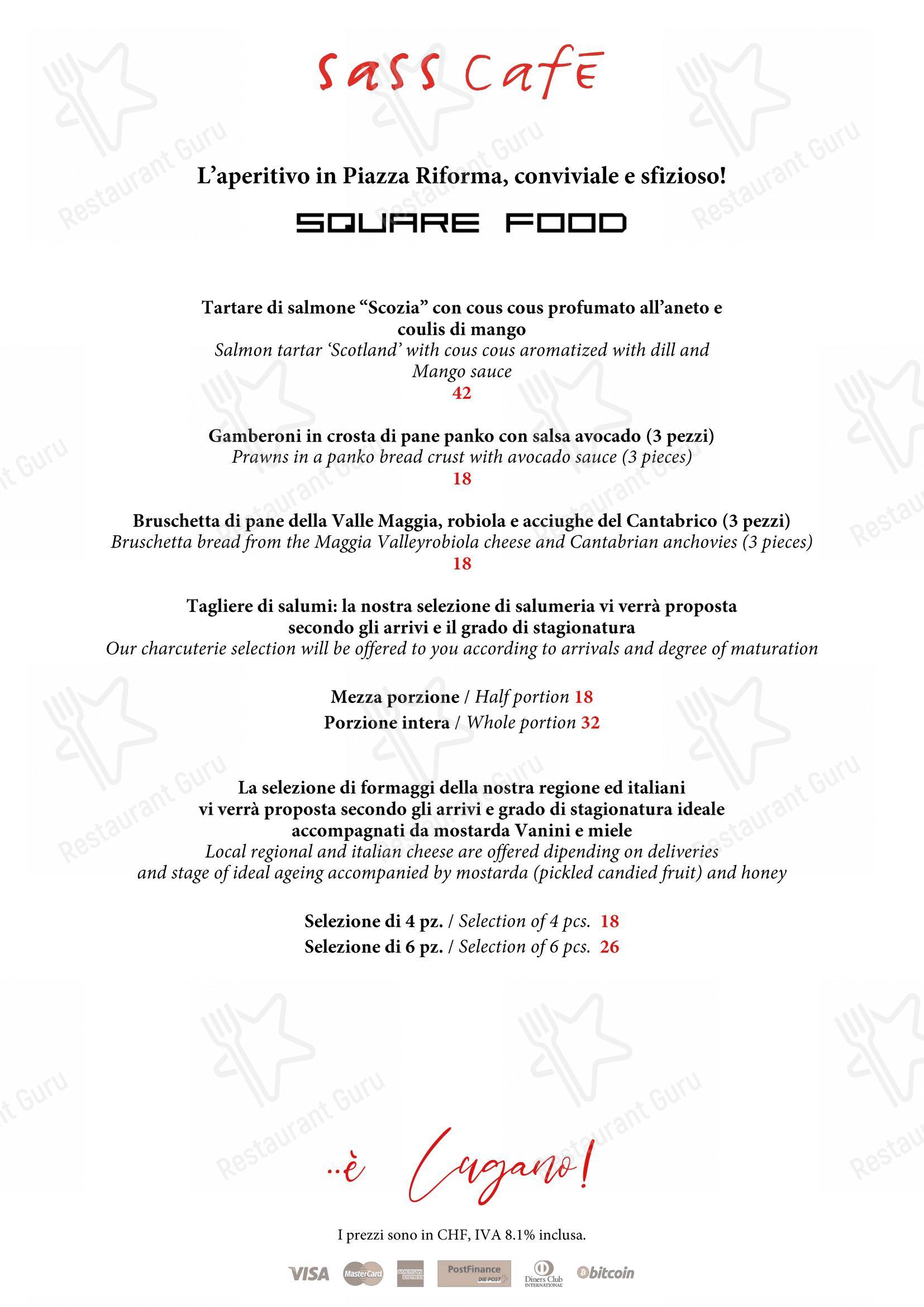 Menu per Sass Café in Lugano