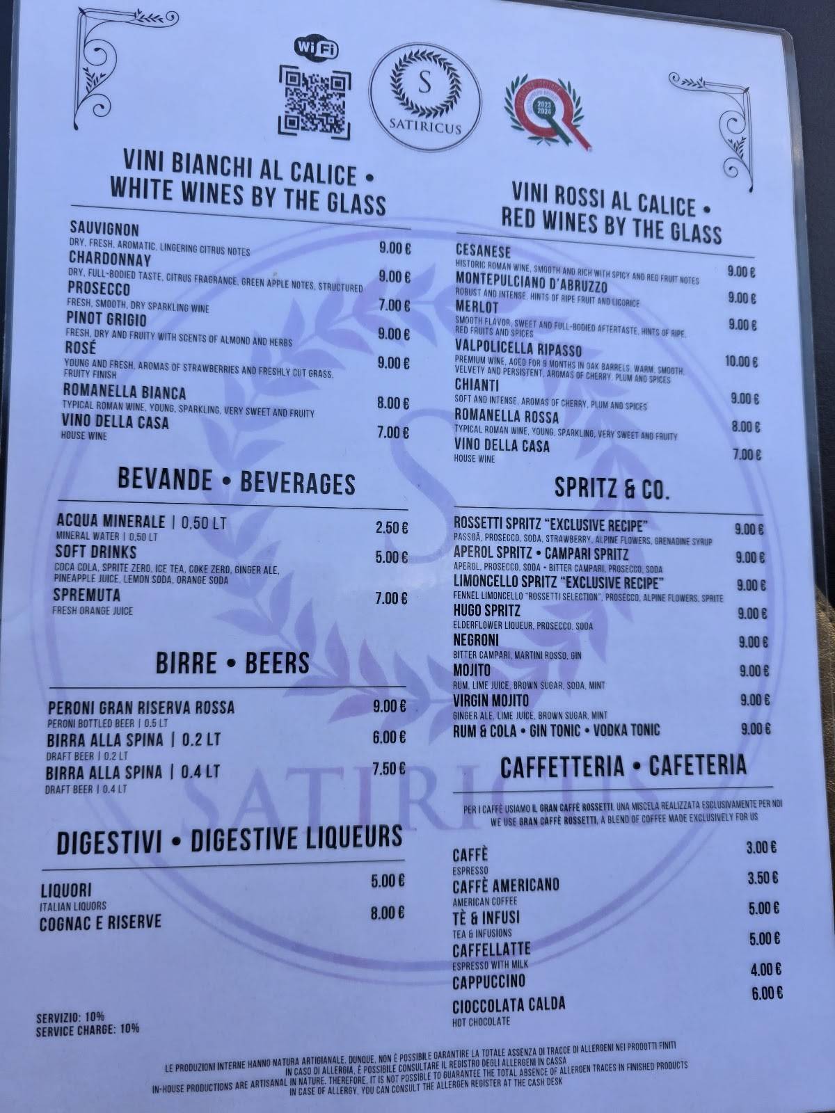 Menu de Satiricus Ristorante Pizzeria