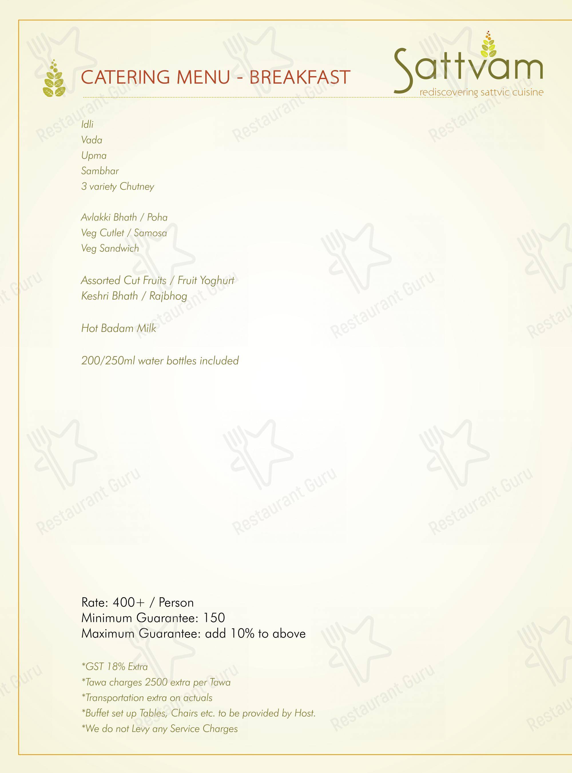 Menu for the Sattvam Restaurant restaurant