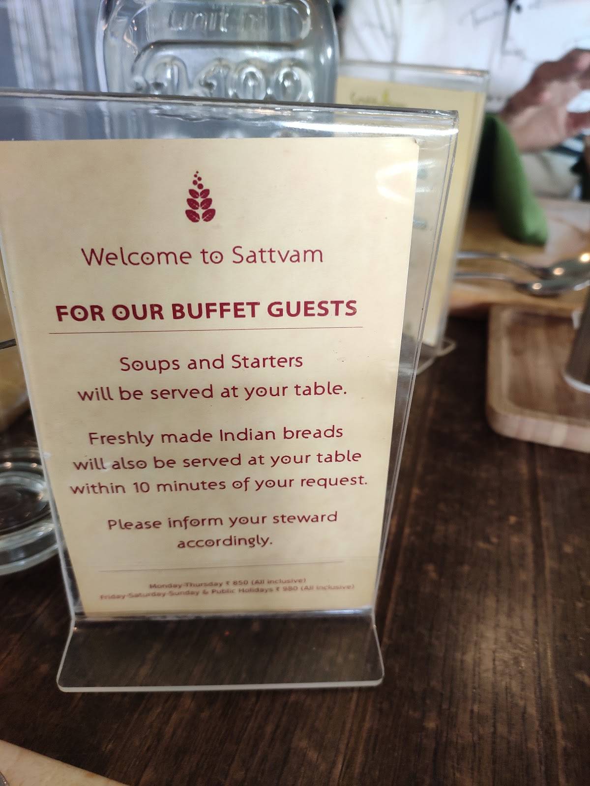 Sattvam Restaurant menu