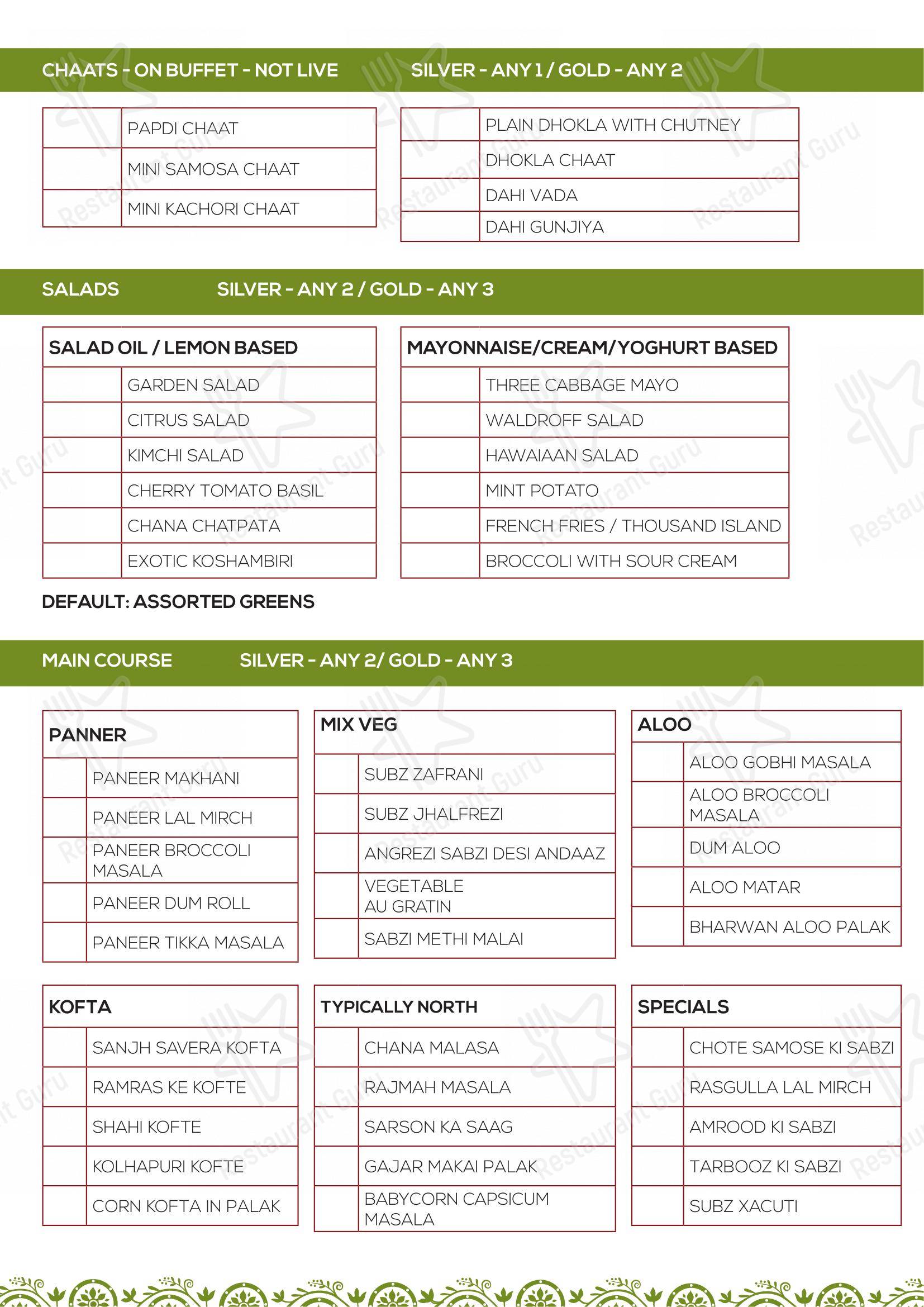 Sattvam Restaurant - Menu bar