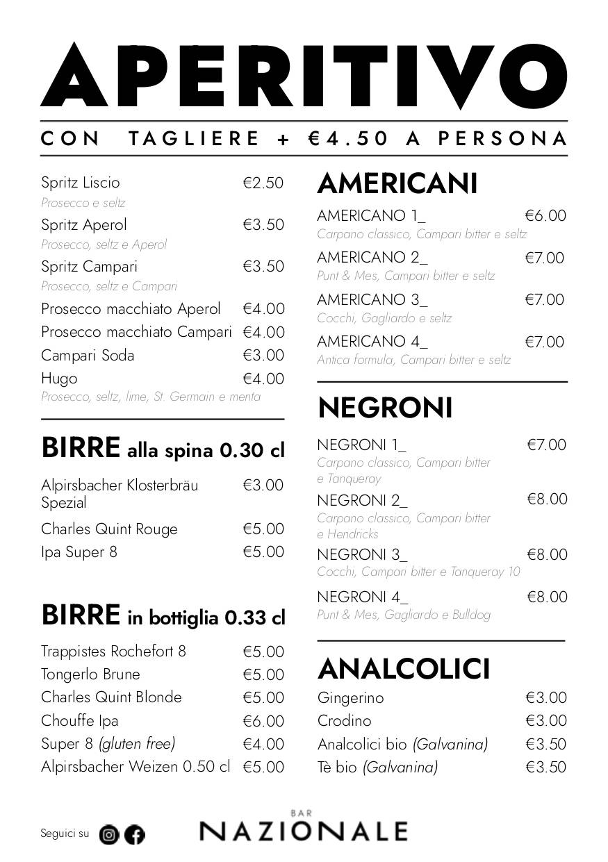 Menu di Caffè Nazionale 